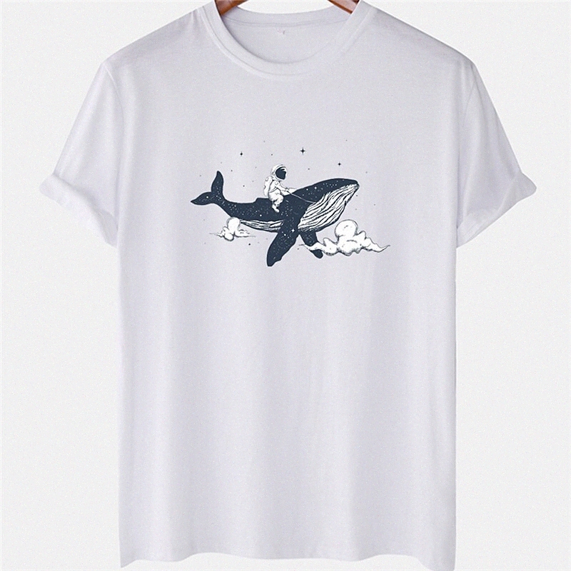 Men's Unisex Tee T shirt Hot Stamping Whale Astronaut Plus Size Crew Neck Casual Daily Short Sleeve Tops Basic Designer Big and Tall White B