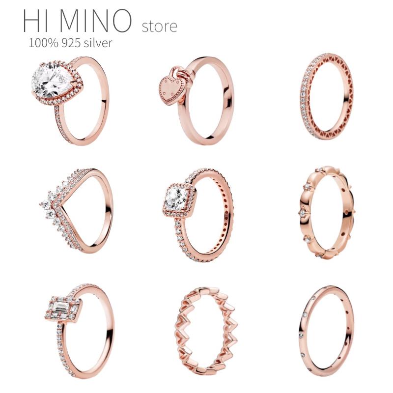 

Cluster Rings Authentic 925 Sterling Silver Rose Sparkling Priness Wish Ring For Women Gift DIY Jewelry Sparkle Wishbone, Golden;silver
