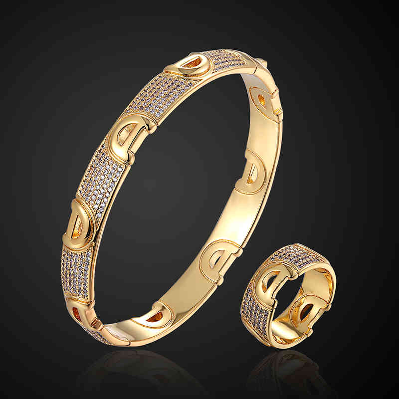 

Theresa brand luxury letter D AAA zircon micro pave setting Bangle with ring jewelry set classic all body bracelet, White