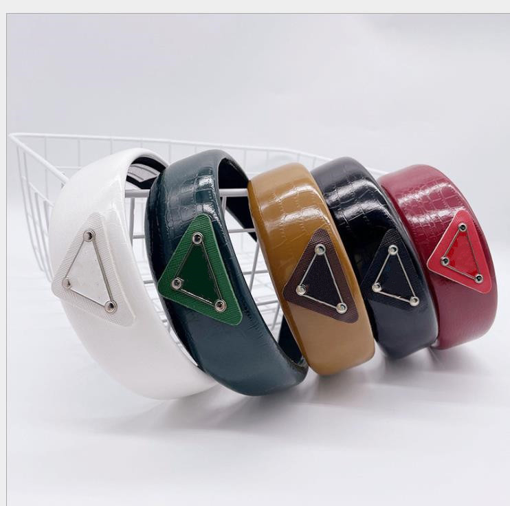 

Designer Leather headbands headwraps for Women Fashion Ladies Girls PU leathers Triangle Metal Hair bands High Quality Dropship Gifts