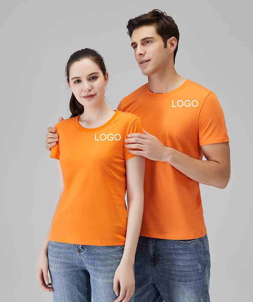 

Customized Logo t shirts Solid Shirt Short Sleeve Cotton Lapel tshirt Plain Orange White Summer Couple T-Shirts