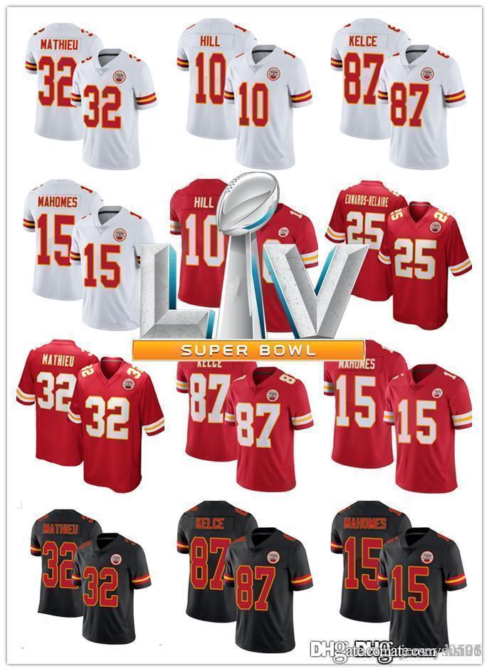 

Mens women Kansas City Chiefs 15 Patrick Mahomes 25 Clyde Edwards-Helaire 87 Travis Kelce 10 Tyreek Hill Football Jerseys, Black;red