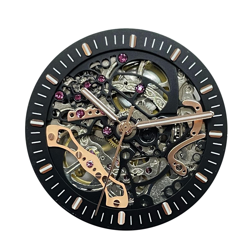 

orologio Mens automatic mechanical hollow watches classic style 42mm full stainless steel 5 ATM waterproof sapphire super luminous, Slivery;brown