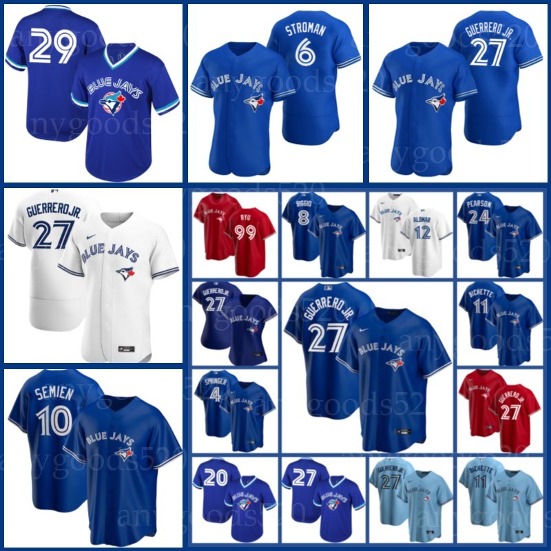 

Blue Jays Jerseys 27 Vladimir Guerrero Jr. George Springer Toronto Roberto Alomar Randal Grichuk Lourdes Gurriel Jr. Bo Bichette Cavan Biggi, Blue;black