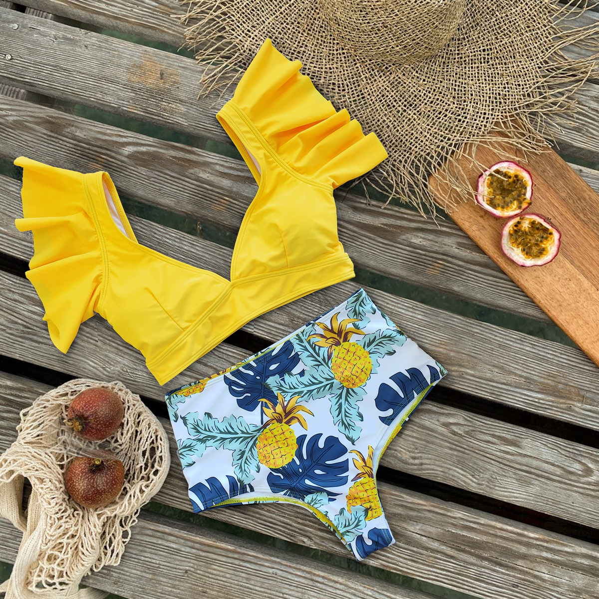 

2021 New Swimsuit Women Swimwear High Waist Bikini Ruffle Bikini Set Push Up Bathing Suit Print Beach wear Summer Biquini Female, Sh19930o1