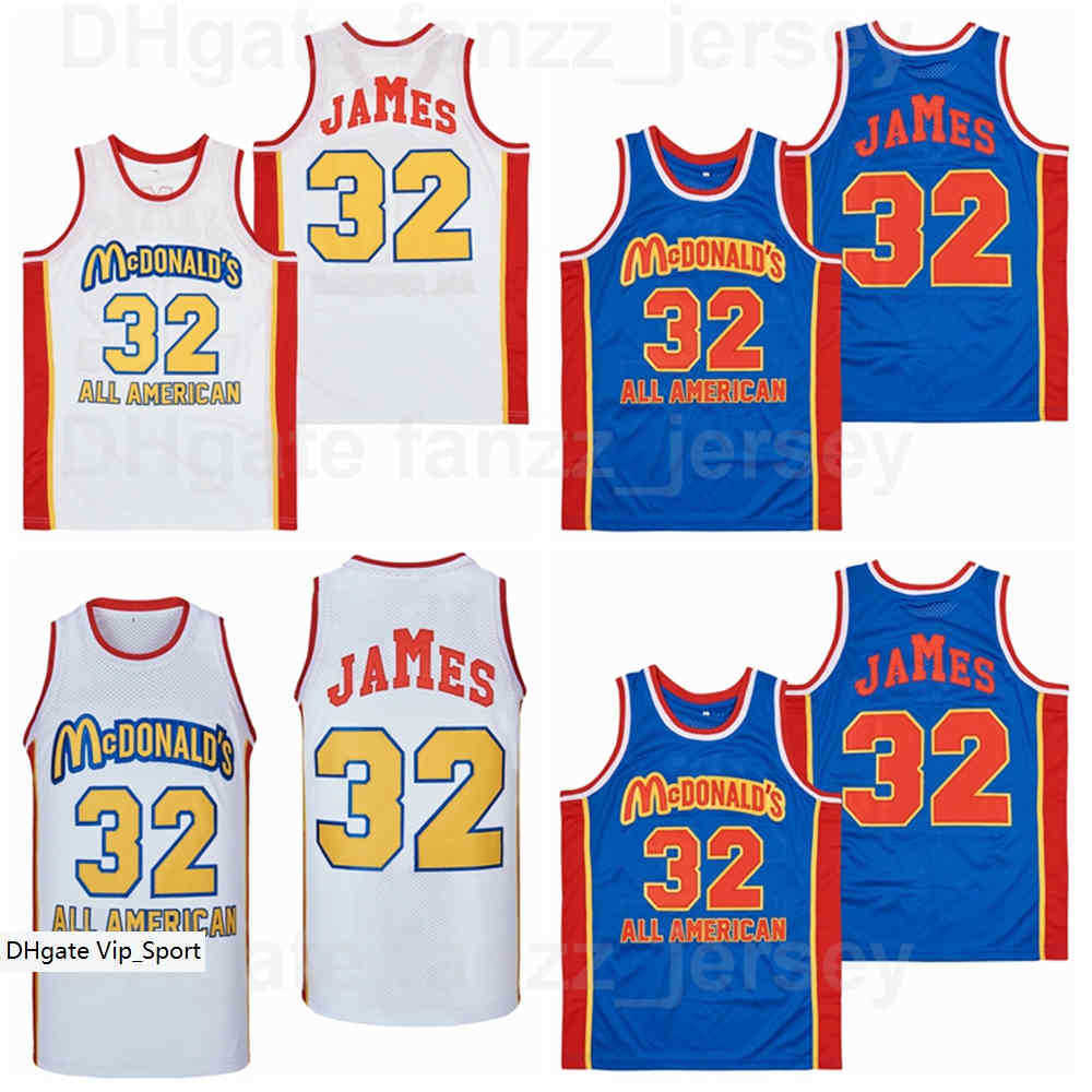 

Men Movie MCDONALDS Basketball #32 LEBRON JAMES Jersey Team Color Blue White Breathable High School For Sport Fans Uniform Pure Cotton