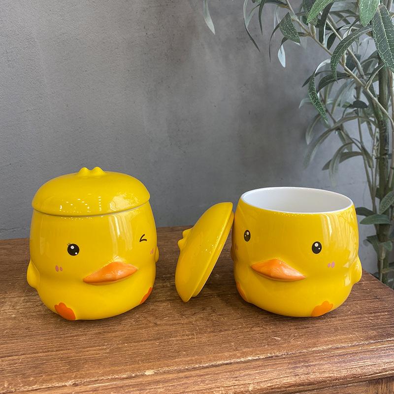 

Cute Duck Ceramics Coffee Mug With Lid Large Capacity Animal Mugs Creative Drinkware Tea Milk Cups Novelty Gifts