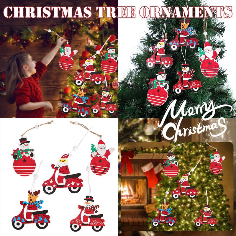 

Christmas Decorations 5pcs Creative Santa Claus Snowman Elk Cartton Wooden Pandent 2022 Year Ornaments Home Decor