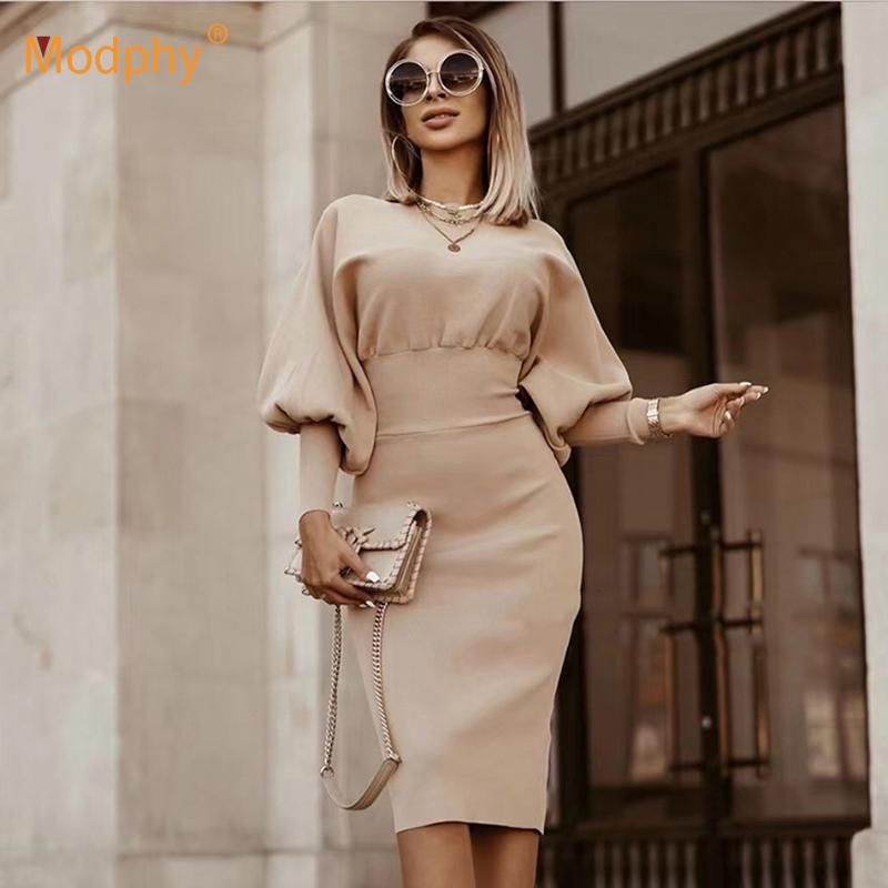 

Casual Dresses Women Knitted Dress Autumn Winter Slim Lantern Long Sleeve Ladies Elegant Party Female Sweater 2021, Black