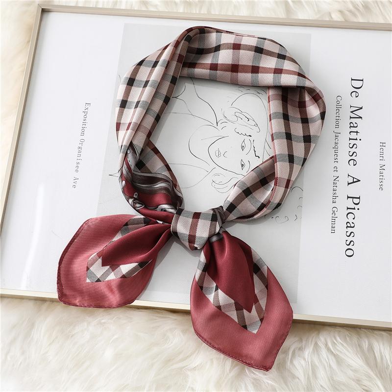 

Scarves 2021 Luxury Women Silk Scarf Foulard Plaid Brand Neck For Ladies Hair Band Shawls Bandana Female Scarfs Kerchief
