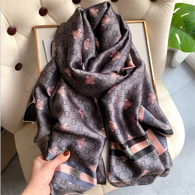 

Shawls Ladies New Spring Forged Scarf Letter Fashion Travel Sun Protection Shawl Korean Style Imitated Silk Scarves Female No. 3