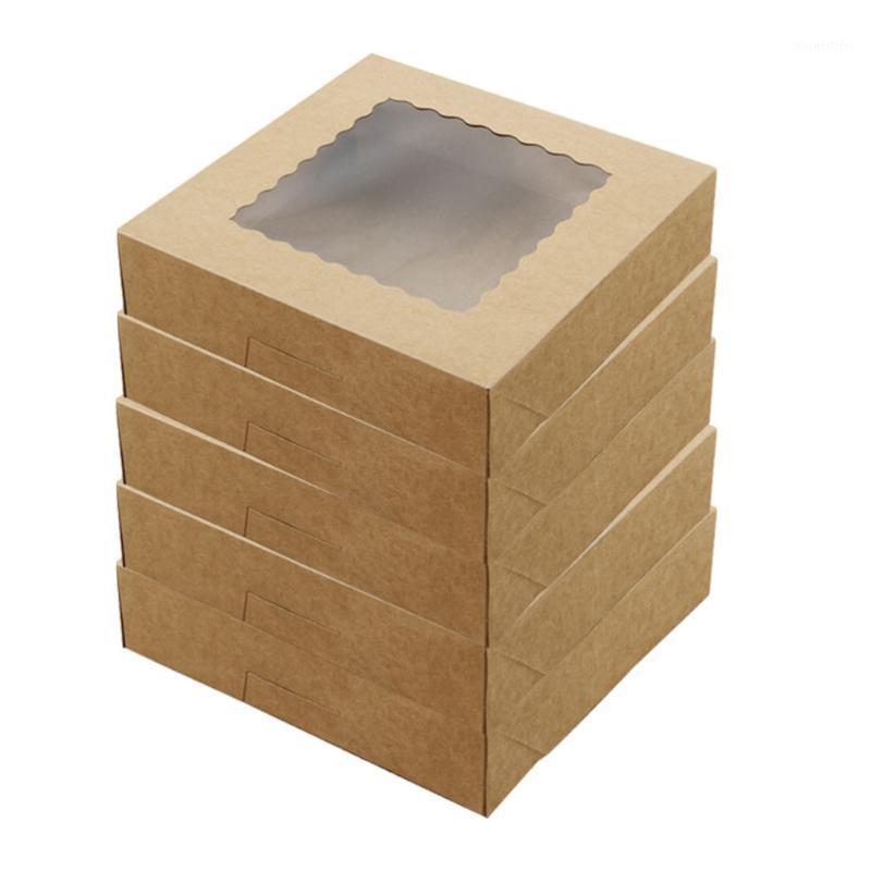 

Gift Wrap 5Pcs Baking Dessert Packing Box Transparent Window Paper Light Brown