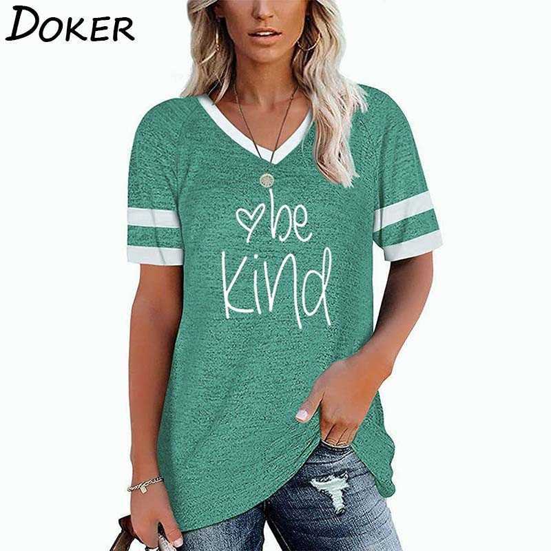 

Letter Print T Shirt Womens Clothes Summer Fashion V Neck Short Sleeve Casual Tee Female Vintage Plus Size Tops Ropa Mujer 210604, Khaki