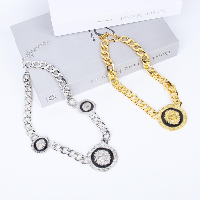 

Chokers Fashion Lion Heads Pendants Necklaces Punk Gold Color Chain Men Necklace Statement Girl Hip Hop Alloy Jewelry Collar