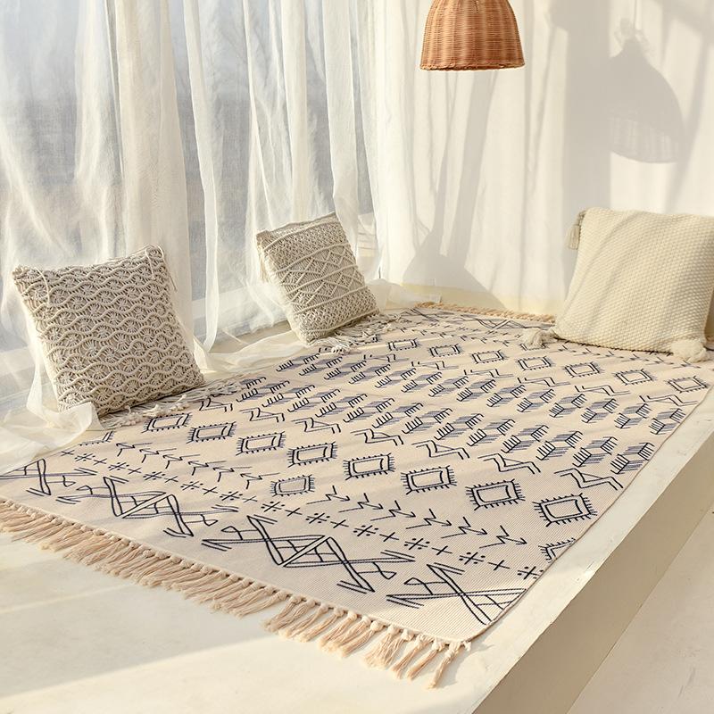 

Carpets Big Size  Nordic Cotton Linen Carpet For Bedside Livingroom Floor Mat Area Rugs Handmade Morocco