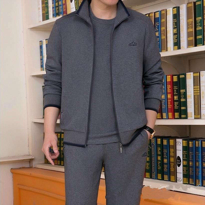 

sportswear two piece set autumn men tracksuit casual stand zipper gray sweatshirt sweatpant survetement homme