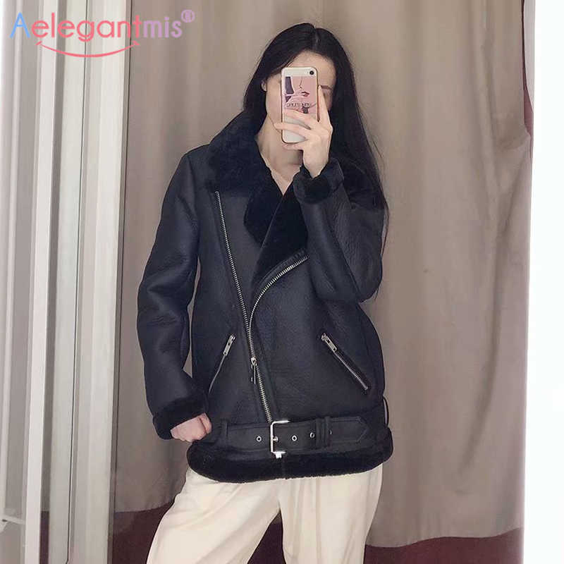 

Aelegantmis Women Winter Faux Lamb Leather Jacket Wool Fur Collar Pu Coat Ladies Loose Warm Thick Outerwear 210607, Burgundy
