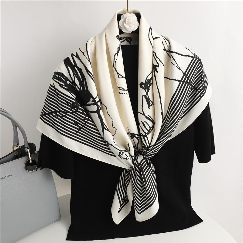 

Scarves Elegant Square Scarf For Women Print Twill Headscarf Ladies Bandana Hair Wrap Hijab Neckerchief Female Headband Shawl Foulard, Blue;gray