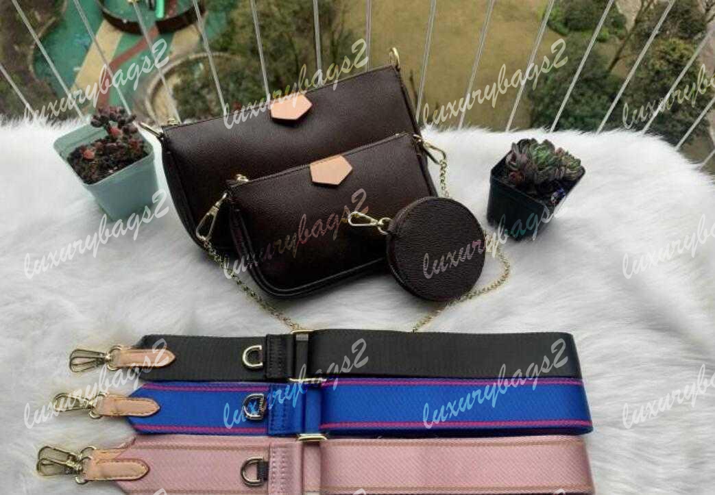 

shoulder messenger bags Pochette 3 Pcs/set Designer Crossbody Handbag Purses Purse Bag, Brown flower-red shoulder strap