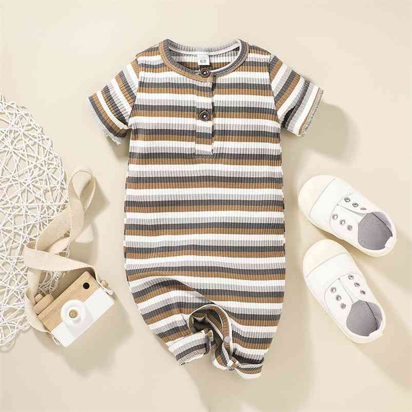 

Infant born Baby Boys Romper Summer Short Sleeve O Neck Striped Rompers Clothes Outfits 210629, Brown