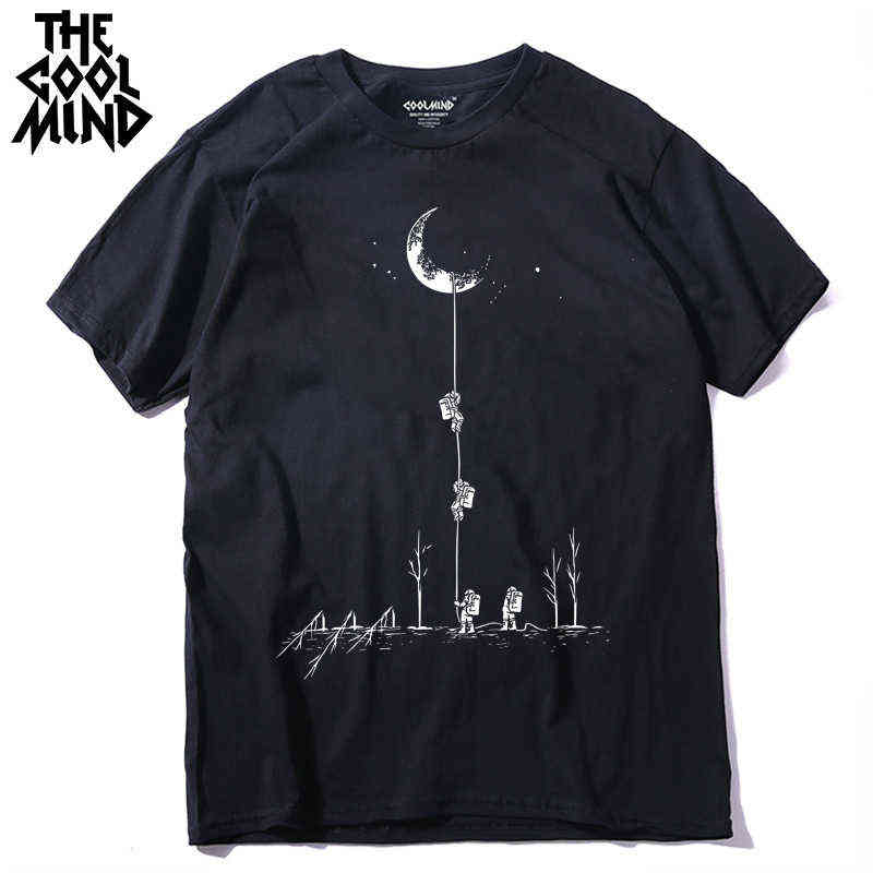 

COOLMIND MO0120A cotton casual short sleeve moon theam men T shirt o-neck knitted comfortable fabric street style t-shirt 210629, Blk