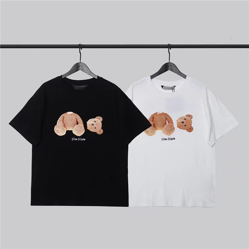 

palm Fashion star's same Angel short sleeve T-shirt with bear print, White;black