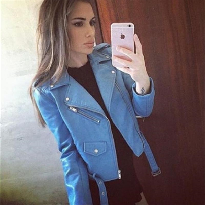 

Spring Pink Leather Jacket Women Slim Long Sleeved Zipper Short Pu Coats Ladies Black Bikers Moto Female Casacos 210602