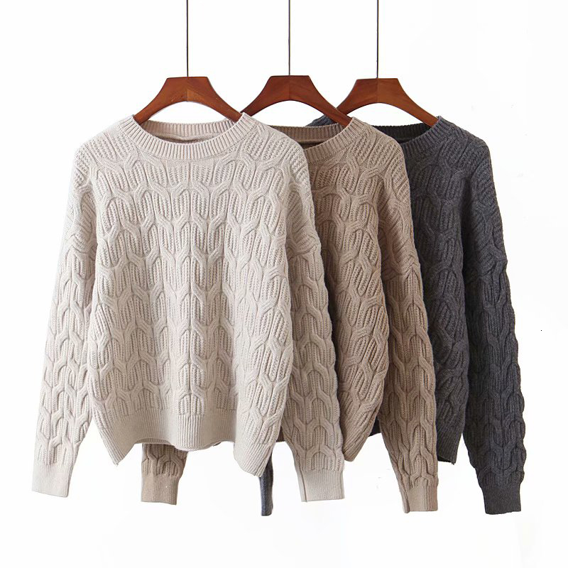 

Women's Sweaters New Women Autumn 3 color Keep warm O neck knitted sweater Slim Knit pullover Outerwear Short Fall Warm Soft QULB, Brown