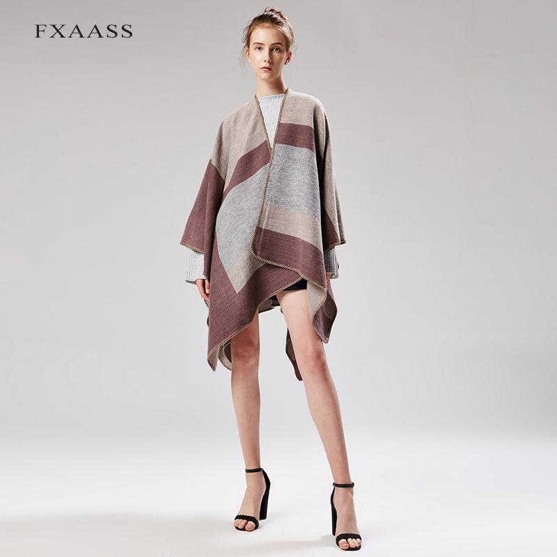 

Scarves FXAASS Autumn/Winter Shawl Fashion Poncho Women Scarf For Lady Luxury Blanket Cashmere Warm Pashmina Wholesale Cape, Blue;gray