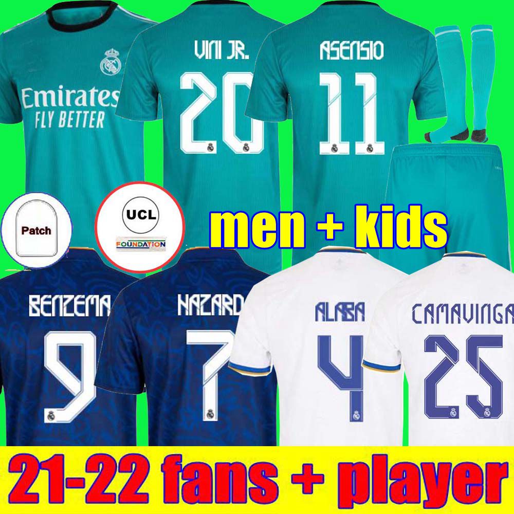 

FANS + Player REAL MADRID jerseys 21 22 soccer football shirt ALABA HAZARD BENZEMA ASENSIO MODRIC camiseta men kids kit 2021 2022 CASEMIRO K, Color8