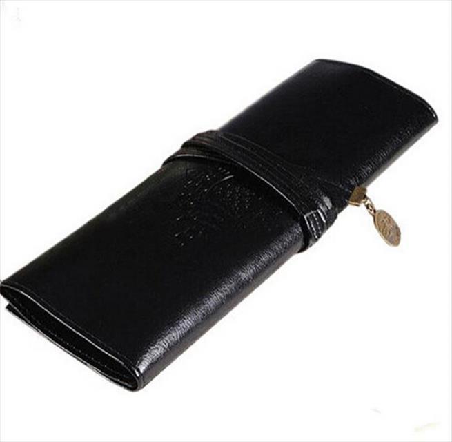 

1pc vintage women roll leather purse makeup cosmetic pen pencil brush bag case pouch free