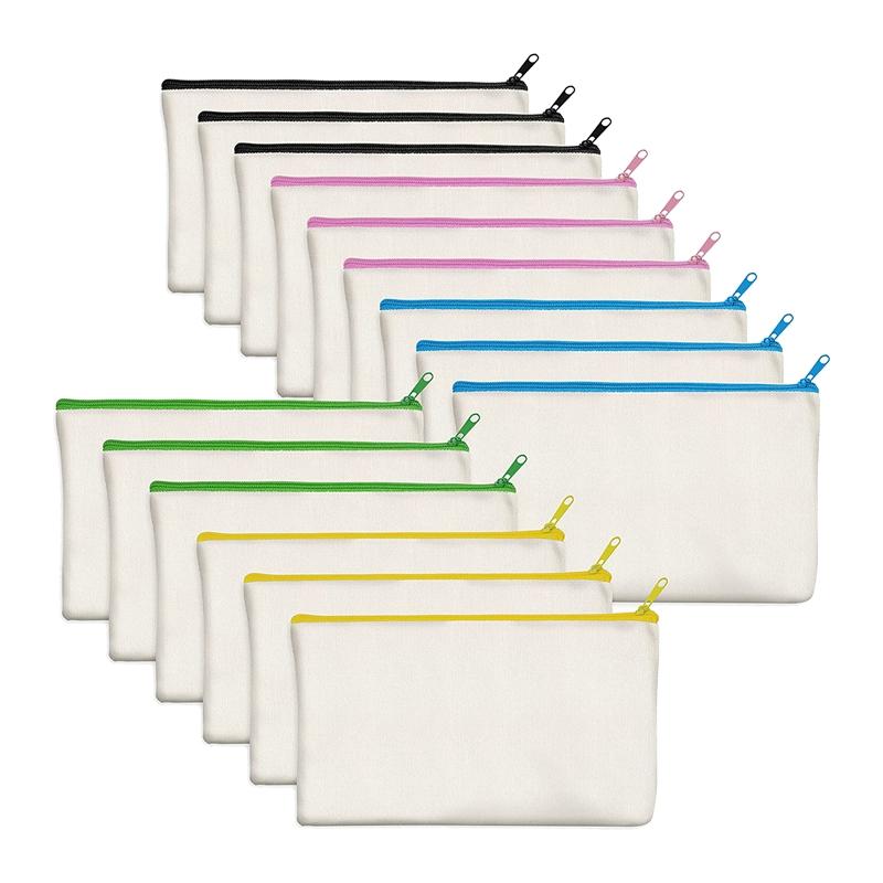 

Pencil Bags 15 Pack Blank Cotton Canvas DIY Craft Zipper Pouches Case For Makeup Cosmetic Toiletry Stationary Storage