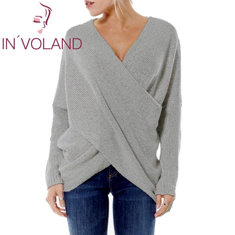 

Women' Sweaters Elegant Autumn Winter V-Neck Drop-Shoulder Sleeve Cross Wrap Pullover Sweater Ladies Clothes, Black