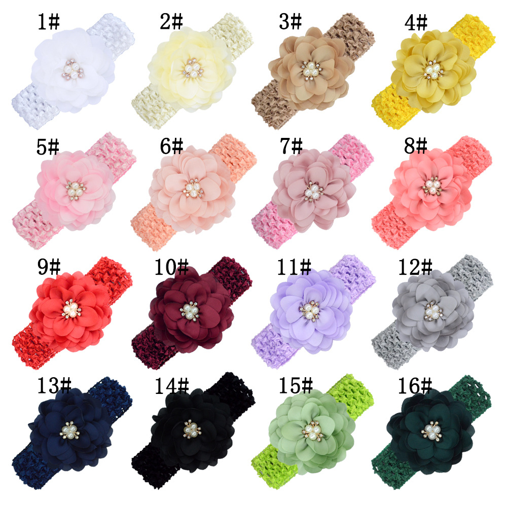 

Children's hairband fabric pearl flower core flowers and hollow elastic headband princess baby headdress, Option