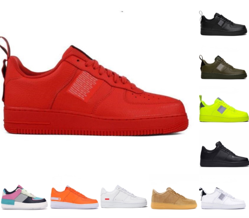 

2021 High Quality Men Women One 1 classic Skateboard shoes Low Cut All White Black Triple air mens outdoor Trainers Sneakers Size 36-45, White;red