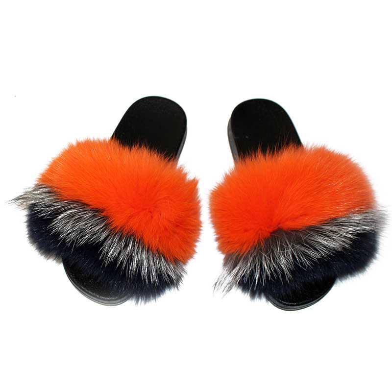

Slippers Wholesale 100% Real Plush Fur Slides Lady Summer Flip Flops Cute Holiday Fluffy Raccoon Sandals Shoes, Black