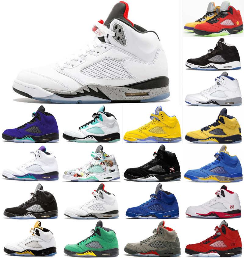 

5 What The Fire Red 5s Mens Basketball Shoes Muslin Black White Grape Fresh Prince 13s Flint Sports Sneakers Trophy Room