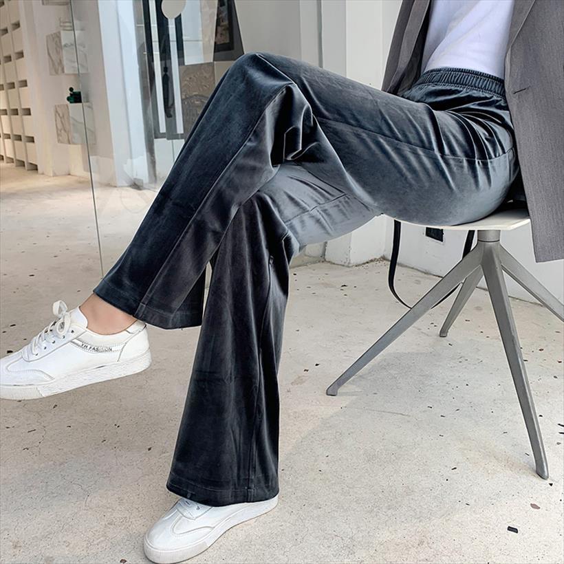

straight trousers wide leg womens pants full length korean style street wear vintage gold velvet suits office lady, Black;white