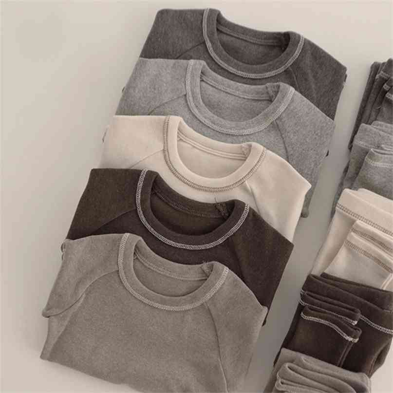 

Toddler Casual Solid Clothes Set Autumn Infant Boys Girls Long Sleeve+pants 2pcs Suit Kids Cotton Fashion Home Clothing Sets 210831, Dark gray