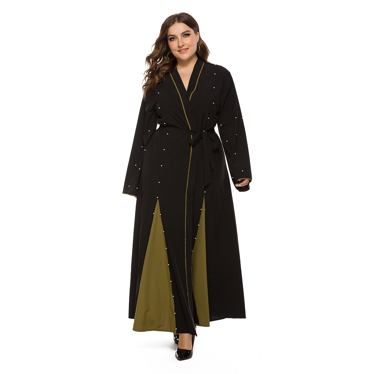 

Dubai Muslim Dress Women Beading Abaya Arabic Lace-up Slim Long Robe Turkey Islamic Clothing Bandage Dresses Moroccan Kaftan