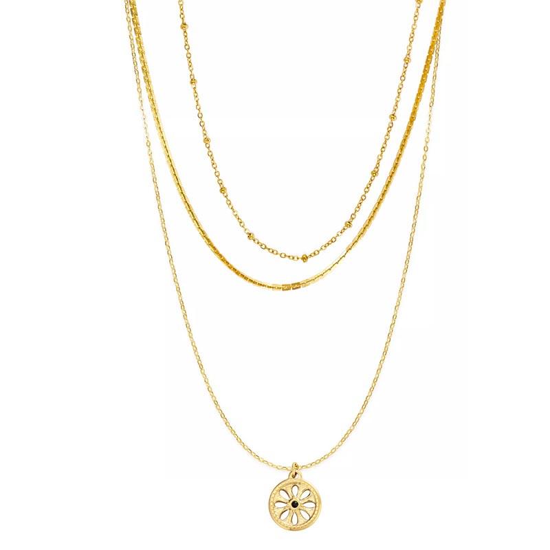 

Chains Simple Hollow Out Flower Layered Pendant Necklaces 14 K Stainless Steel Girls Jewelry Collane Donna Statement 2021