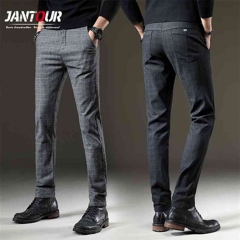 

Brand Men's Plaid Pants Casual Elastic Long Trousers Cotton Gray Black Blue Skinny Work Pant for Male Classic Clothing Jogging 210707, 02-blue