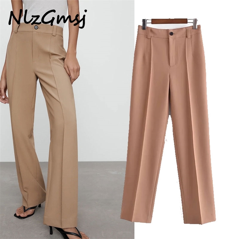 

Pant Women Straight Pants Vintage High Waist Zipper Fly Office Wear Female Trousers Mujer 03 210628, As picture