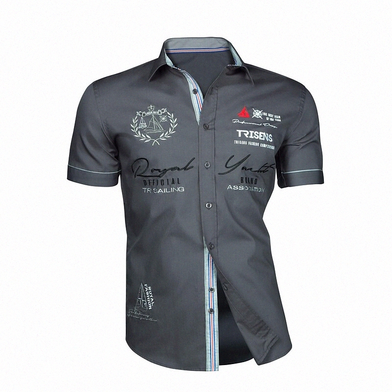 Chemise décontractée pour hommes Collier de chemise géométrique quotidien Port imprimé Tops à manches courtes Blanc gris noir D93T #