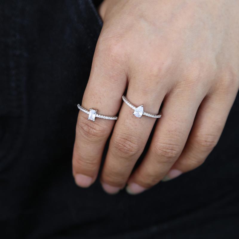 

Cluster Rings Tear Dop Baguette Cz Eternity Band Ring Iced Out Bling 5A Cubic Zirconia Minimal Delicate Women Bridal Gift Wedding, Golden;silver