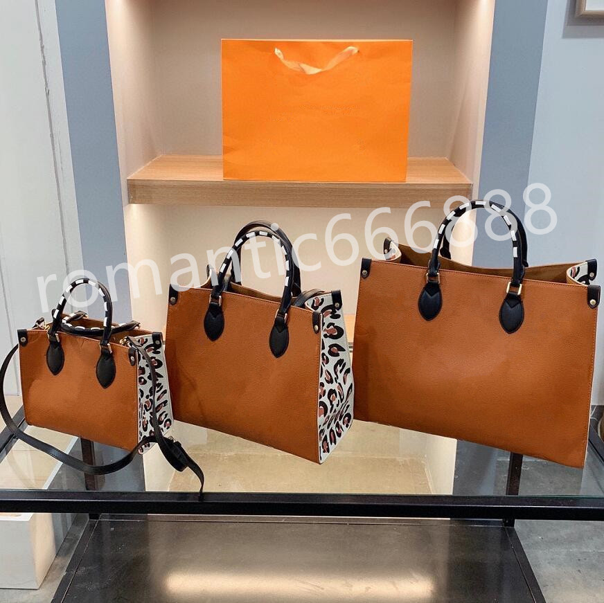 

Onthego MM PM GM Totes Bags Caramel Wild At Heart Embossed Leather Luxurys Designers Bags M58522 Leopard Print Business Shopping Handbags On The Go M58521