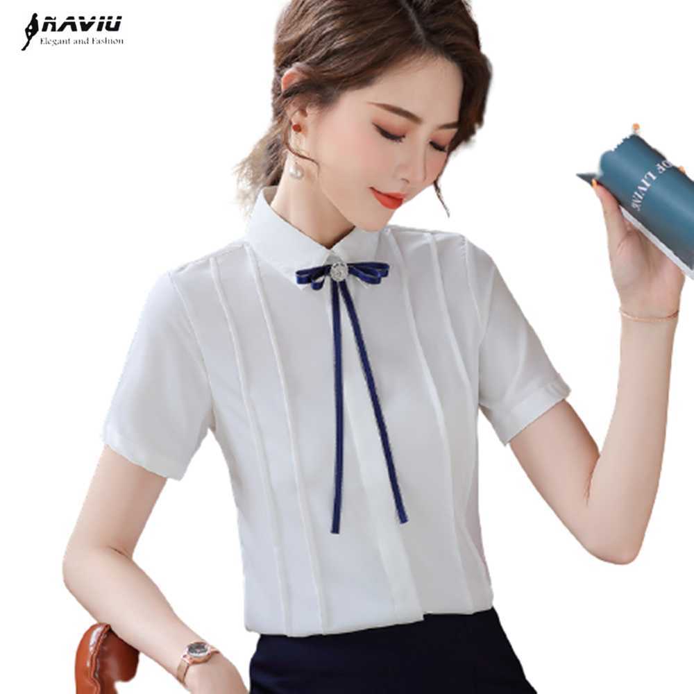

Naviu Fashion Summer For Women Short Sleeve Blouses Chiffon Shirt Formal Office Wear Blusas 210604, White