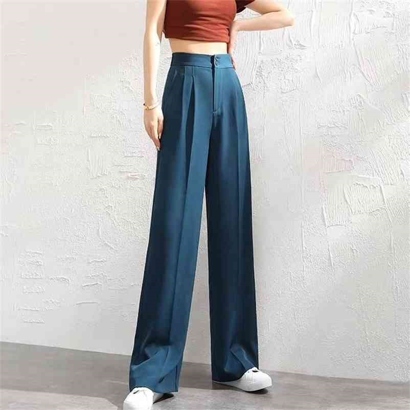 

Women Summer Wide leg Pants Retro Was Thin Casual High Waist Mopping Loose Straight Trousers 210517, Lengthen black