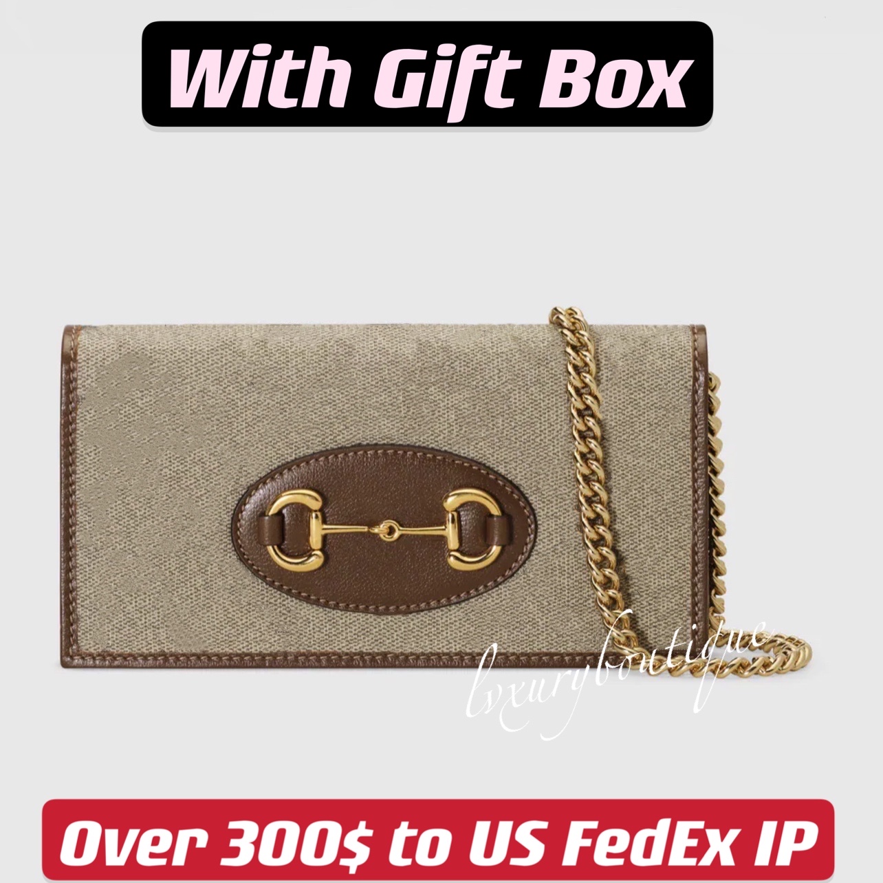 

621892 Horsebit 1955 Wallet with Chain and Cover 2 Colors White Brown Zipper Pouch Inside Card Slots In Little Crossbody Bag