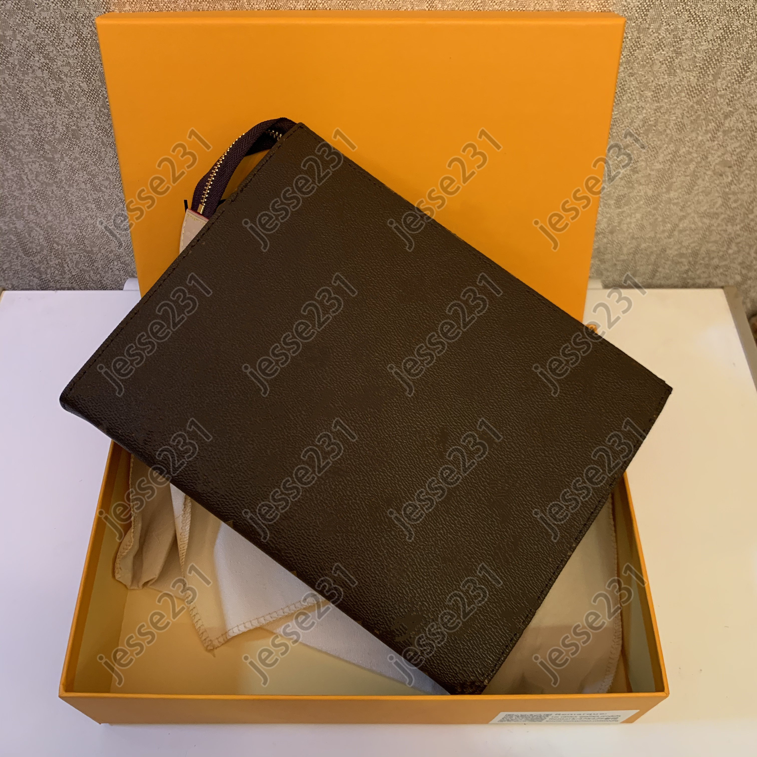 

Fashion Toiletry Pouch Womens 26CM Clutch Phone Cosmetic Bags Genuine Leather flower checkers Mini Pochette Toilet Beauty Case Accessories 4 colors with dust bag